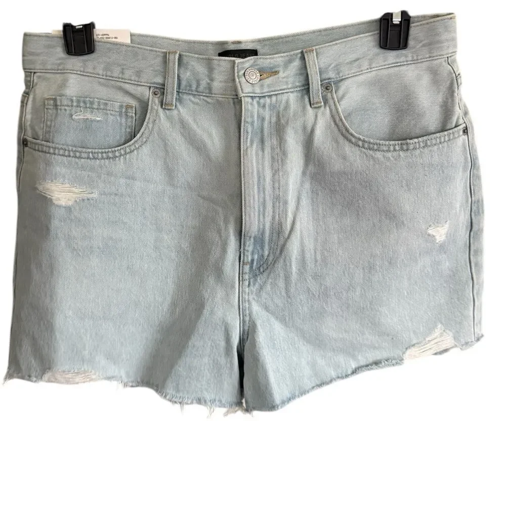 Uniqlo Women’s High Rise Light Wash Jean Denim Distressed Shorts 32” NWT New